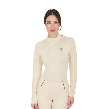 Camada base ajustada de manga comprida feminina em tecido técnico Equestro Branco antigo / castanho
