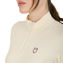 Camada base ajustada de manga comprida feminina em tecido técnico Equestro Branco antigo / castanho