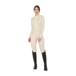 Camada base ajustada de manga comprida feminina em tecido técnico Equestro Branco antigo / castanho