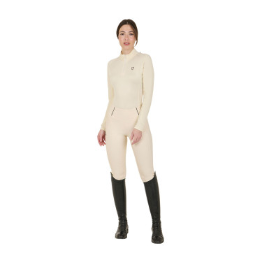 Camada base ajustada de manga comprida feminina em tecido técnico Equestro Branco antigo / castanho