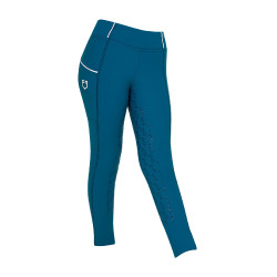 Legging justo para menina com grip e logótipo Equestro Azul coral