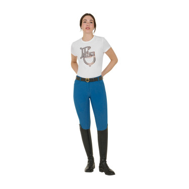 Calça justa com grip feminina com logotipo Zenda Equestro Azul coral