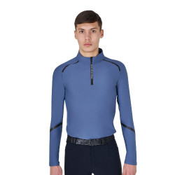 Polo de treino de manga comprida masculino corte ajustado Equestro Mar de Bering Azul