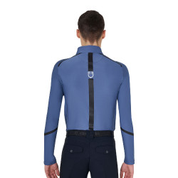 Polo de treino de manga comprida masculino corte ajustado Equestro Mar de Bering Azul