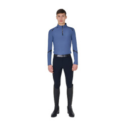 Polo de treino de manga comprida masculino corte ajustado Equestro Mar de Bering Azul