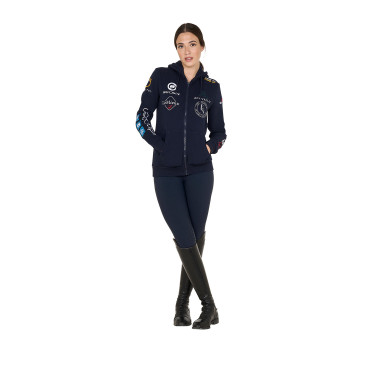 Moletom com capuz feminino com multi-logotipo novo Equestro Blazer marinho Azul-marinho