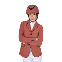 Casaco de competição feminino em tecido técnico elástico Equestro Sequoia Castanho