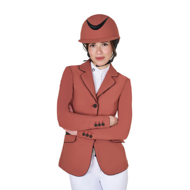 Casaco de competição feminino em tecido técnico elástico Equestro Sequoia Castanho