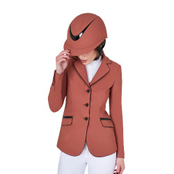 Casaco de competição feminino em tecido técnico elástico Equestro Sequoia Castanho