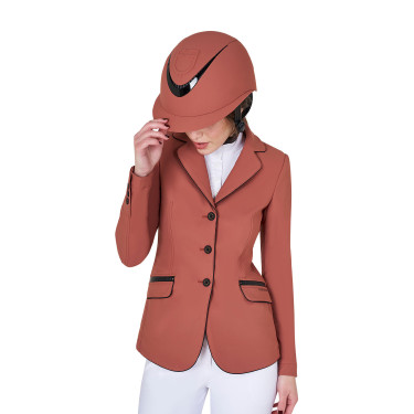 Casaco de competição feminino em tecido técnico elástico Equestro Sequoia Castanho