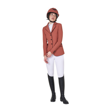 Casaco de competição feminino em tecido técnico elástico Equestro Sequoia Castanho