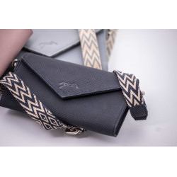 Phone Pocket Pénélope couro perfurado preto