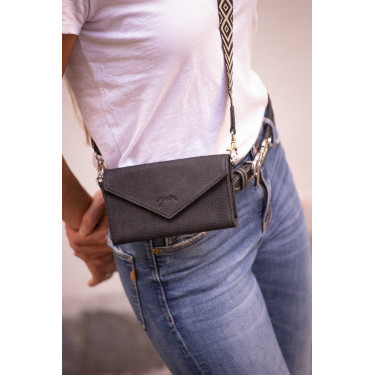 Phone Pocket Pénélope couro perfurado preto