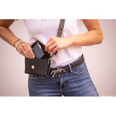 Phone Pocket Pénélope couro perfurado preto