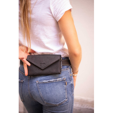 Phone Pocket Pénélope couro perfurado preto