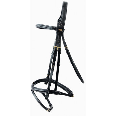 Bridão Kessel T de T cabeçada tripla focinheira combinada Preto Bridão Kessel T de T cabeçada tripla focinheira combinada Preto