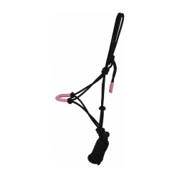 Cabezada etológica confortável + corda T de T Preto / rosa