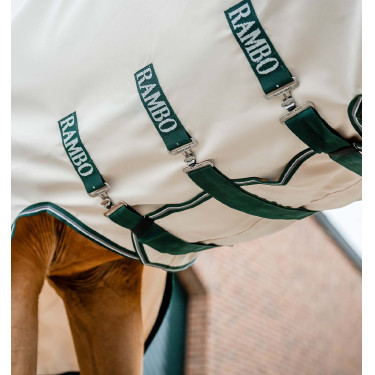 Capa completa Horseware Rambo Hoody 0g Giz / verde caçador / prata Branco Capa completa Horseware Rambo Hoody 0g Giz / verde caçador / prata Branco