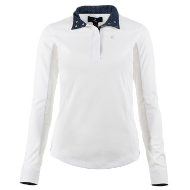 Polo de manga comprida Blaire Horze feminino Branco / azul-marinho