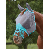 Máscara anti-moscas Weatherbeeta ComFiTec Deluxe Mesh com orelhas e franjas Cinza / turquesa Cinzento