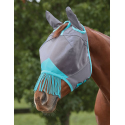 Máscara anti-moscas Weatherbeeta ComFiTec Deluxe Mesh com orelhas e franjas Cinza / turquesa Cinzento Máscara anti-moscas Weatherbeeta ComFiTec Deluxe Mesh com orelhas e franjas Cinza / turquesa Cinzento