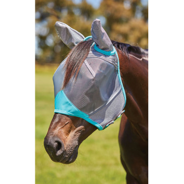 Máscara anti-moscas Weatherbeeta ComFiTec Deluxe Fine Mesh com orelhas Cinza / turquesa Cinzento