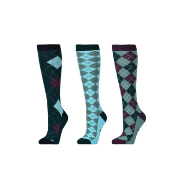 Meias Dublin em pack de 3 Clan verde esmeralda argyle