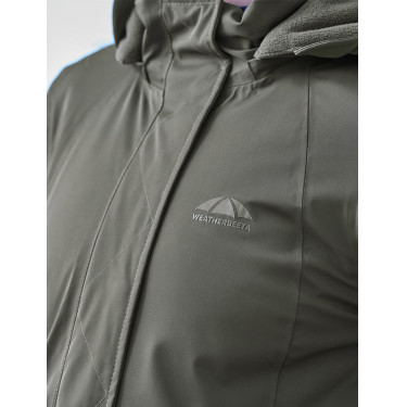 Blusão comprido impermeável feminino WeatherBeeta Verde meia-noite
