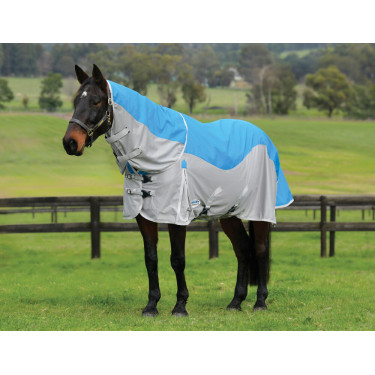 Capa anti-moscas e impermeável Weatherbeeta ComFiTec Dual Shield com pescoço destacável Azul / cinza Capa anti-moscas e impermeável Weatherbeeta ComFiTec Dual Shield com pescoço destacável Azul / cinza