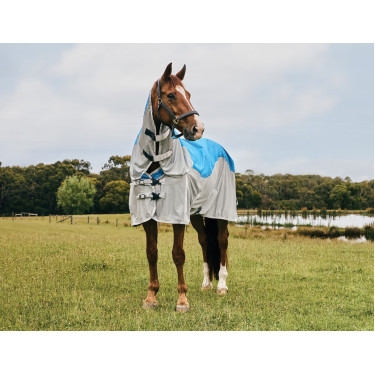 Capa anti-moscas e impermeável Weatherbeeta ComFiTec Dual Shield com pescoço destacável Azul / cinza Capa anti-moscas e impermeável Weatherbeeta ComFiTec Dual Shield com pescoço destacável Azul / cinza