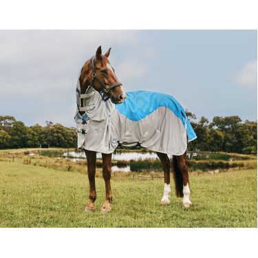 Capa anti-moscas e impermeável Weatherbeeta ComFiTec Dual Shield com pescoço destacável Azul / cinza Capa anti-moscas e impermeável Weatherbeeta ComFiTec Dual Shield com pescoço destacável Azul / cinza