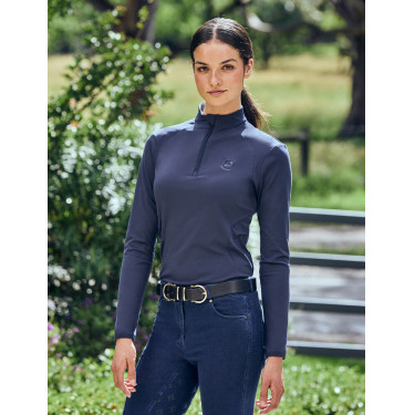 Polo de equitação Dublin de manga comprida justo e cardado para mulher Marinho Azul-marinho Polo de equitação Dublin de manga comprida justo e cardado para mulher Marinho Azul-marinho