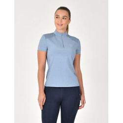 Polo de manga curta Dublin respirável com fecho de correr 1/4 para mulher Nevoeiro azul