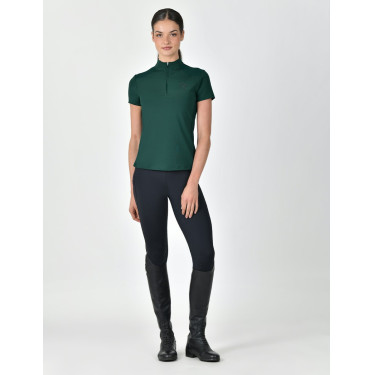 Polo de manga curta Dublin respirável com fecho de correr 1/4 para mulher Verde esmeralda escuro