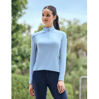 Top de equitação feminino de mangas compridas Dublin respirável Nevoeiro azul Top de equitação feminino de mangas compridas Dublin respirável Nevoeiro azul