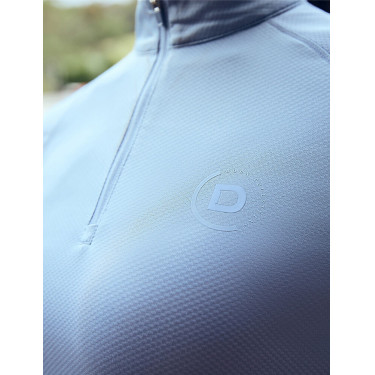 Top de equitação feminino de mangas compridas Dublin respirável Nevoeiro azul Top de equitação feminino de mangas compridas Dublin respirável Nevoeiro azul
