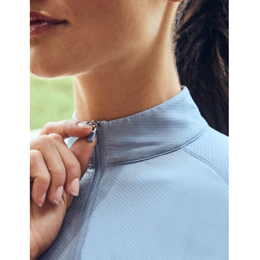 Top de equitação feminino de mangas compridas Dublin respirável Nevoeiro azul Top de equitação feminino de mangas compridas Dublin respirável Nevoeiro azul