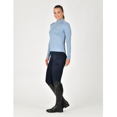 Top de equitação feminino de mangas compridas Dublin respirável Nevoeiro azul Top de equitação feminino de mangas compridas Dublin respirável Nevoeiro azul