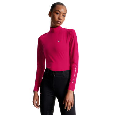 Camisola térmica Tommy Hilfiger Equestrian de manga comprida com gola para mulher Cereja