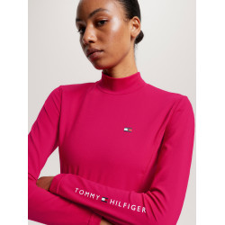 Camisola térmica Tommy Hilfiger Equestrian de manga comprida com gola para mulher Cereja