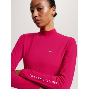Camisola térmica Tommy Hilfiger Equestrian de manga comprida com gola para mulher Cereja