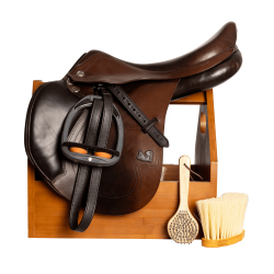 Caixa de Escovas e Sela Grooming Deluxe da Kentucky Madeira Bege Caixa de Escovas e Sela Grooming Deluxe da Kentucky Madeira Bege