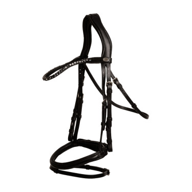 Bridão com muserola combinada média em couro macio Dy'on Preto