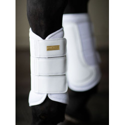 Guarnições de dressage Equestrian Stockholm em malha Branco dourado Azul-marinho