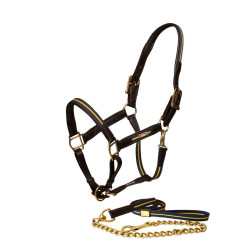Caveção e guia em couro Equestrian Stockholm com corrente Nação sueca Caveção e guia em couro Equestrian Stockholm com corrente Nação sueca