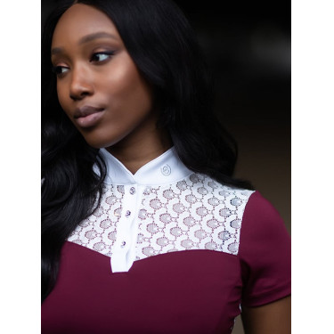 Pólo de concurso Equestrian Stockholm Champion feminino Bordéus Bordô Pólo de concurso Equestrian Stockholm Champion feminino Bordéus Bordô