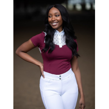 Pólo de concurso Equestrian Stockholm Champion feminino Bordéus Bordô Pólo de concurso Equestrian Stockholm Champion feminino Bordéus Bordô