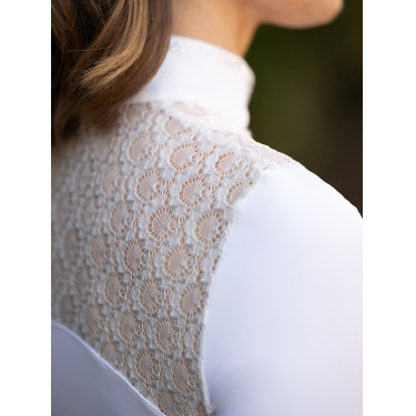 Pólo de concurso Equestrian Stockholm Crystal Champion feminino de mangas compridas Branco perfeição Pólo de concurso Equestrian Stockholm Crystal Champion feminino de mangas compridas Branco perfeição