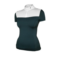 Polo de concurso Equestrian Stockholm Fine Line feminino de manga curta Segunda-feira dramática