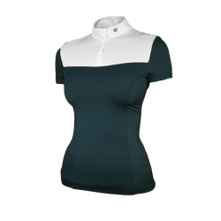 Polo de concurso Equestrian Stockholm Fine Line feminino de manga curta Segunda-feira dramática